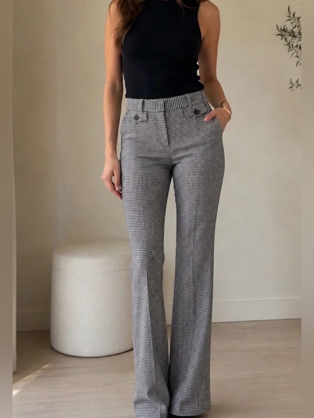 Derek Lam 10 Crosby Kelis Full Length Sailor Button Houndstooth Trousers